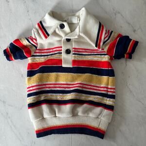 Bull Frog Knits striped sweater boys 3T  70s 80s Collared yellow blue red multi